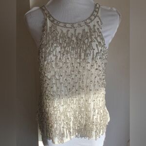 Top Shop Top Shop Women's Sleeveless White/Silver Sequins Fringe Open Back Top